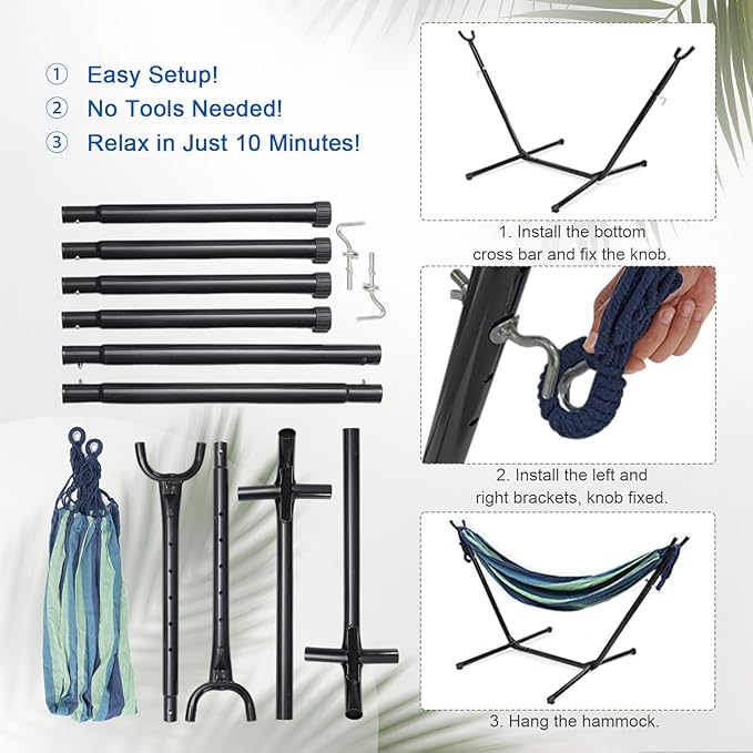 Hammock with Stand for Outside Indoor Heavy Duty Metal Hammock Holds 600lbs Portable Camping Hammock with Carrying Bag for Patio Beach Backyard