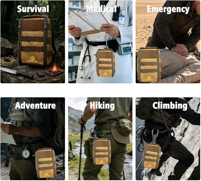 Roaring Fire Dispatch First Aid Kit Pouch, Tactical Molle Utility Pouch for Outdoor Activities and Emergency Uses, EDC Pouches Outdoor Survival Kit