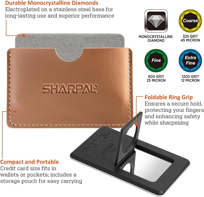 SHARPAL 116N Pocket Diamond Sharpening Card, Coarse(325)/Medium(600)/Fine(1200) Grit, Portable Multi-Tool Kit for Garden Tools, Survival Knives, Files & Blades, Christmas Gifts