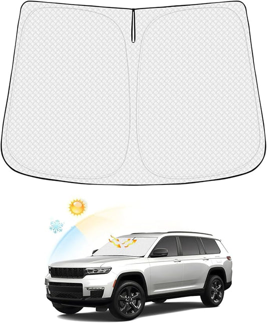 Canvcle Windshield Sun Shade for Jeep Grand Cherokee/Grand Cherokee L 2021-2026 Accessories Thicken 6-Layer Front Window Sunshade Cover Sun Visor Protector Foldable Block UV Rays Keep Vehicle Cool