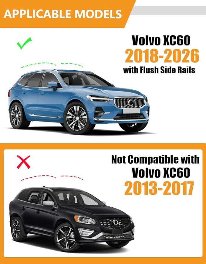 KINGGERI 300lbs Lockable Roof Rack Cross Bars Compatible with Volvo XC60 XC-60 2018-2026, Heavy Duty Anti-Theft Aluminum Roof Rails Crossbars Rooftop Accessories Luggage Racks Carrier