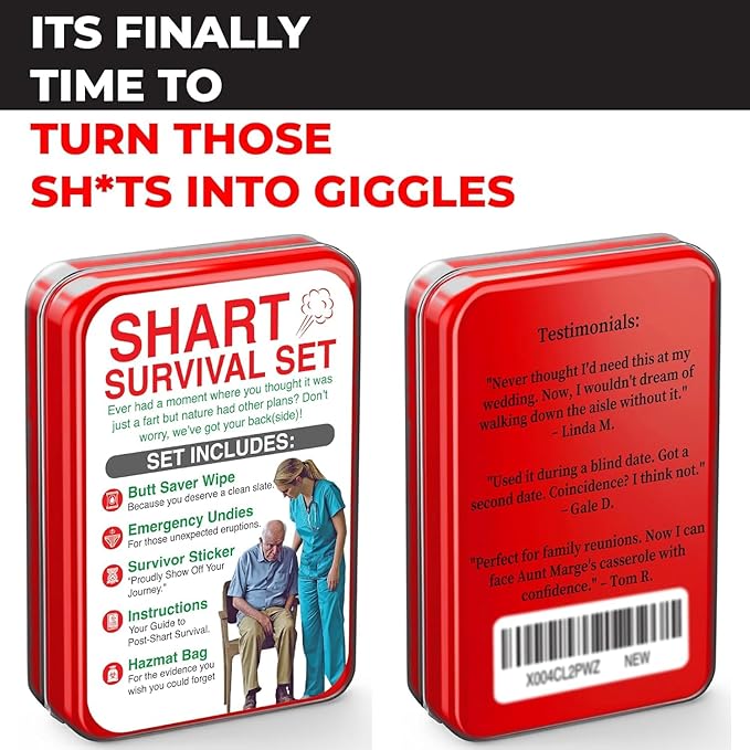 Shart Survival Set - Funny Gag Gift 2026 Friend Gifts Includes Disposable Underwear, Hazmat Bag, Wet Wipe and More! Unique Stocking Suffers for Men Birthday Husband Teens Potty Humor Prank Him Fart