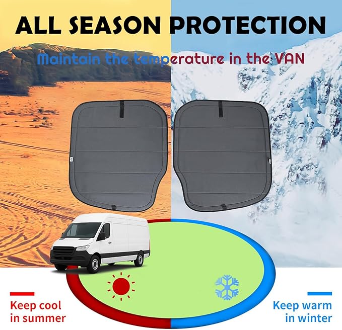 Magnetic Insulated Rear Door Window Covers (Pair) for 2007-2018 Mercedes-Benz Sprinter NCV3 Vans (Fits Bare Metal Window Frames), Blackout Privacy Sun Shades for Stealth Camping – Dark Gray