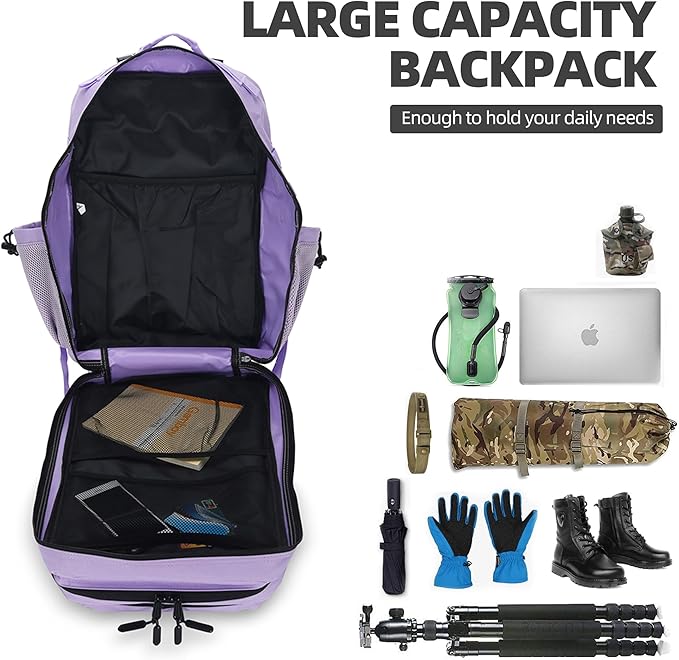 Lovelinks21 45L Tactical Assault Backpack 3 Day Assault Pack with MOLLE Waterproof Rucksack for Tactical Backpacks (Light Purple)