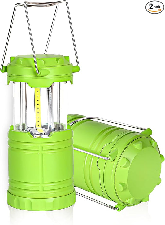 2-Pack Mini LED Green Camping Lanterns, Portable Camping Lights, Outdoor Handled Lamps, Essential Emergency Lights for Power Outages, Hiking, Hurricane