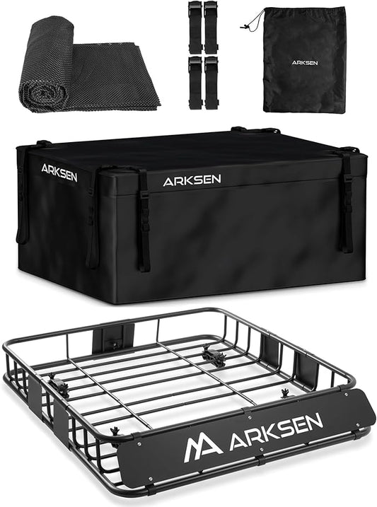 ARKSEN 43" x 39" x 6" Roof Rack Basket with Extension & Waterproof Cargo Bag, 150 lb Heavy-Duty Steel Cargo Carrier, Fits Crossbars up to 1.38" Thick, for SUV & Pickup Truck