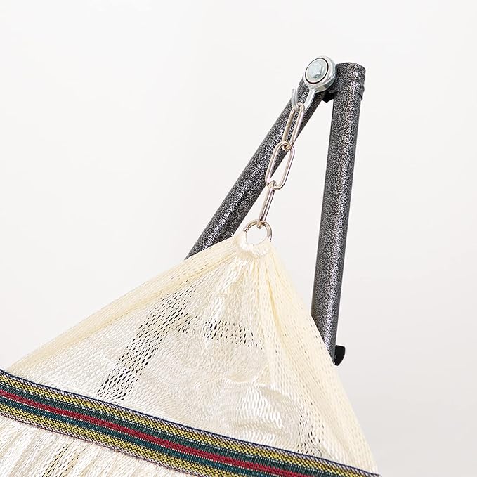 Best Home Fashion Hammock with Collapsible Steel Stand 450 lbs Capacity & Carrying Case, Portable & Adjustable, Perfect for Camping Beach Summer Patio, EZ Daze Foldable Hammock with Stand- Ivory
