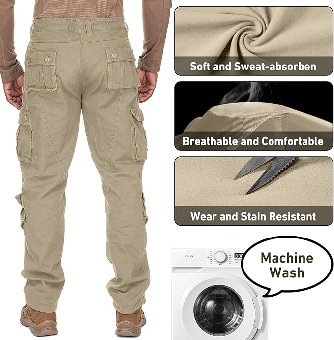 Men's BDU Casual Military Pants, Tactical Wild Army Combat ACU Rip Stop Camo Cargo Work Pants Trousers with 8 Pockets