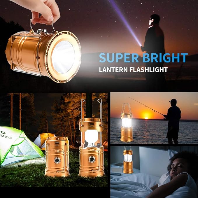 Censinda LED Camping Lantern, Solar and Rechargeable Lantern Flashlight Collapsible and Portable Light for Daily/Camp/Hiking/Night Fishing/Emergency/Hurricanes/Storm(1 Pack)