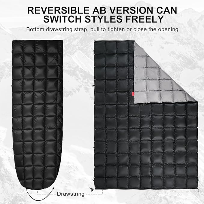 Down Camping Blanket - Lightweight, Packable, Warm & Puffy Outdoor Travel Quilt for Sleep, Hiking, Backpacking, Stadium, Festivals, Water-Resistant Sleeping Bag 55"x79"