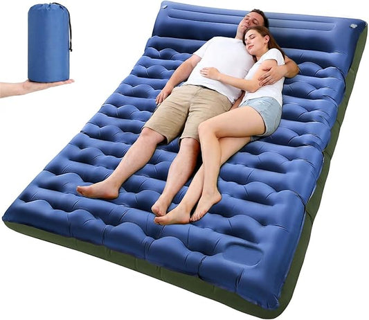 Double Sleeping Pad for Camping, 5.9 Inch Thick Self Inflating Sleeping Mat for Camping with Built in Pillow and Foot Pump, 2 Person Camping Mattress for Backpacking Hiking