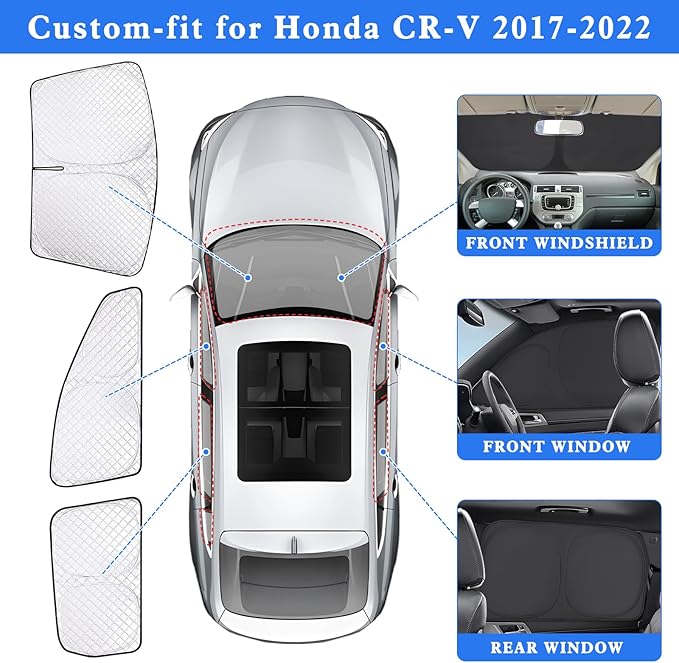 ZATOTOO Car Window Shades for 2017-2022 CR-V Sun Shade for Side Window Front Rear Windshield Triangular Window Shade Full Privacy Heat UV Ray Sun Blocker for Camp Nap Long Time Parking