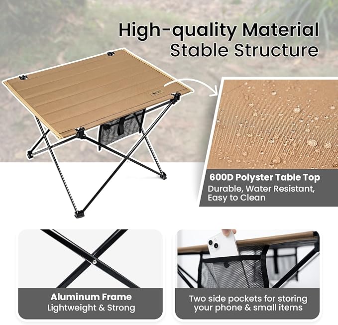 ONETIGRIS Foldable Camping Table, Lightweight Portable Table Sturdy & Quick Setup, Holds Up to 66 lbs, Perfect for Camping, Hiking, Backpacking, Picnic, Beach, Travel
