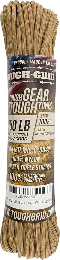 TOUGH-GRID 750 Paracord Military Grade Nylon Rope - Type IV Mil-Spec Made in USA - Tactical Survival Cord