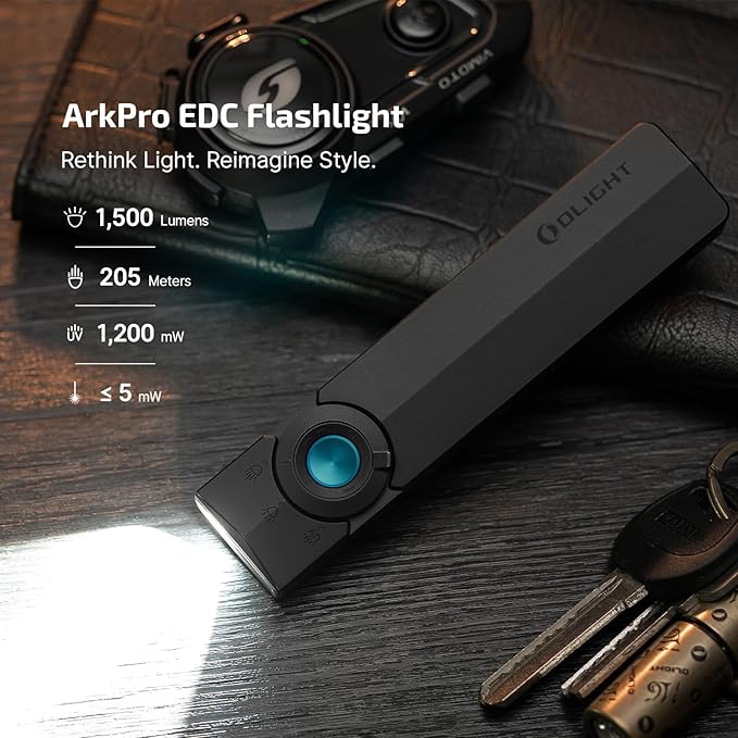 OLIGHT ArkPro EDC Flat Flashlight Rechargeable with Green Beam, UV and White LED,1500 Lumens USB-C Pocket Camping Flashlight, Spotlight Floodlight for Outdoor Emergency Working (Black CW)