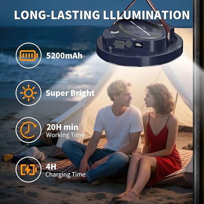 6000LM Flashlight Portable LED Camping Lantern 7.17in Rechargeable Light 70W 10400with Magnet , IPX4 Waterproof Tent Lights Power Failure Emergency Survival Kits Snowstorm