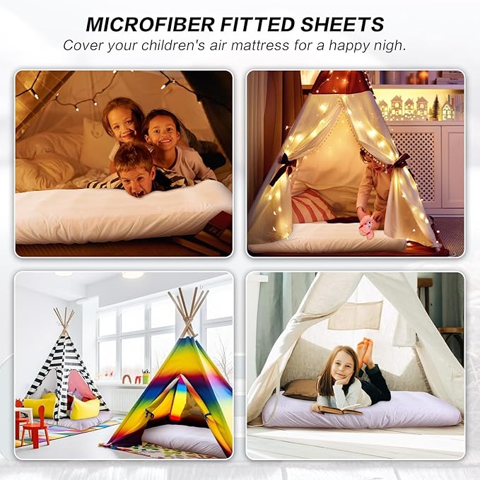 Breling Kids Air Mattress Fitted Sheets Compatible with Intex Cozy Kidz (Sheet Only) Toddler Inflatable Mattress Sheets for Kids Sleepover Party Travel Camping Airbed(White,4 Pcs)