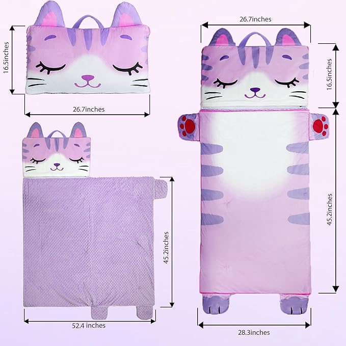 Wizland Sleeping Bag for Kid-Thick Cut Flannel School Mat for Boys and Girls Kindergarten Portable Nap Mats Super Soft, Warm, Cozy, 3.3 Lbs Thickened, 61.8"×28.3" Kid Gift for 3 4 5 6 7 8 9
