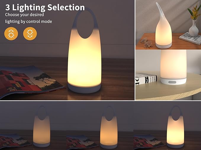 Portable Night Light Table Lamp 2 in 1 Charging LED Camping Lantern Waterproof 3-Levels Dimming&Silicone Shell Shatterproof Survival Kits for Indoor Outdoor Home Emergency Light Power (Warm Light)