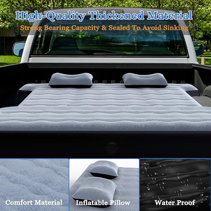 hufaut Camping Pickup Truck Bed Air Mattress Thicken Sleeping Pad for 5.5-5.8Ft Full-Size Short Truck Beds Outdoor Camping Car Travel(Grey)