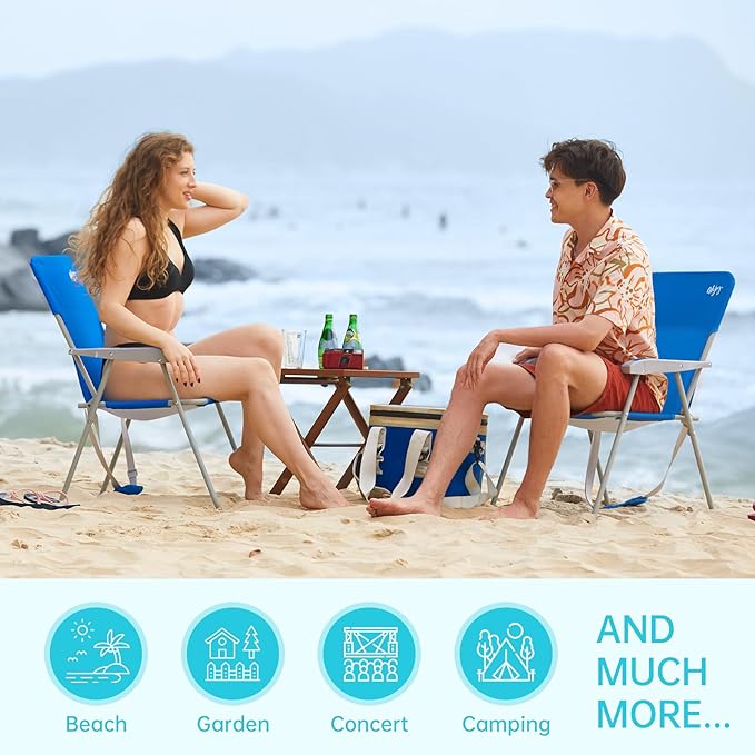 #WEJOY Folding Beach Chair for Adults, Lightweight Beach Chair with Shoulder Straps, High Back Camping Chairs with Hard Armrest, Supports 300lbs for Outdoor Lawn Concert