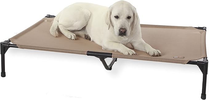 K&H Outdoor Elevated Dog Bed - Cooling Raised Dog Bed for Large & Extra-Large Pets, Breathable Mesh Hammock Design, Indoor/Outdoor Washable Cover, Portable Metal Frame, Tan, XL 50x32in