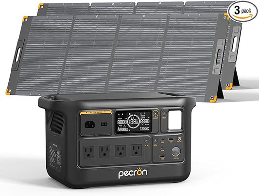 PECRON F1000LFP Portable Power Station with 2 x 300W Solar Panels, 1500W, 1004Wh LiFePO4 Battery Solar Generator, UPS, Fast Charging, Perfect Power Backup for Camping, Home Use, RV