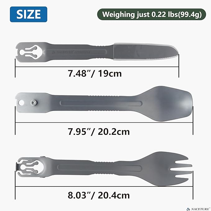 NACETURE Travel Silverware Set, Travel Fork Spoon Knife Set, Portable Utensils, 4-in-1 Spoon Fork Converts to Tongs, Camping Utensils Set