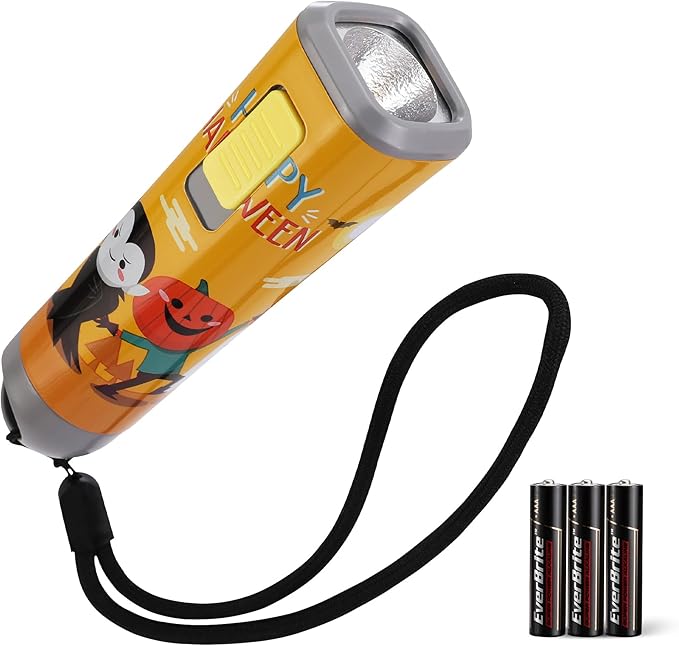 EverBrite Halloween Flashlights Halloween Gifts, Small LED Flash Light Handheld Torch with Lanyard 3AAA Battery Included, 1 Pack-Orange, E012066AE