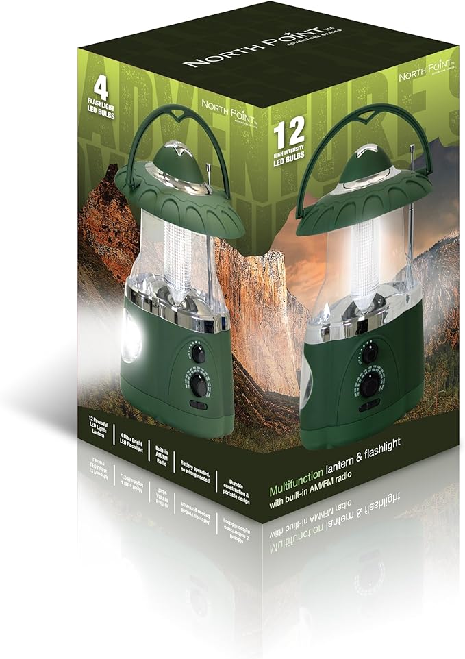 Northpoint 190507 12-Led Lantern With 4-Led Flashlight & Am/Fm Radio (Black)