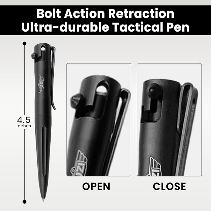 UZI Tactical (UZI-TACPEN2-BK) Aircraft Aluminum Multitool Pen | Self Survival Gear, Window Breaker, Real Ballpoint, Military and Police EDC Pen | Great Gift for Men | Unique Pens | Black