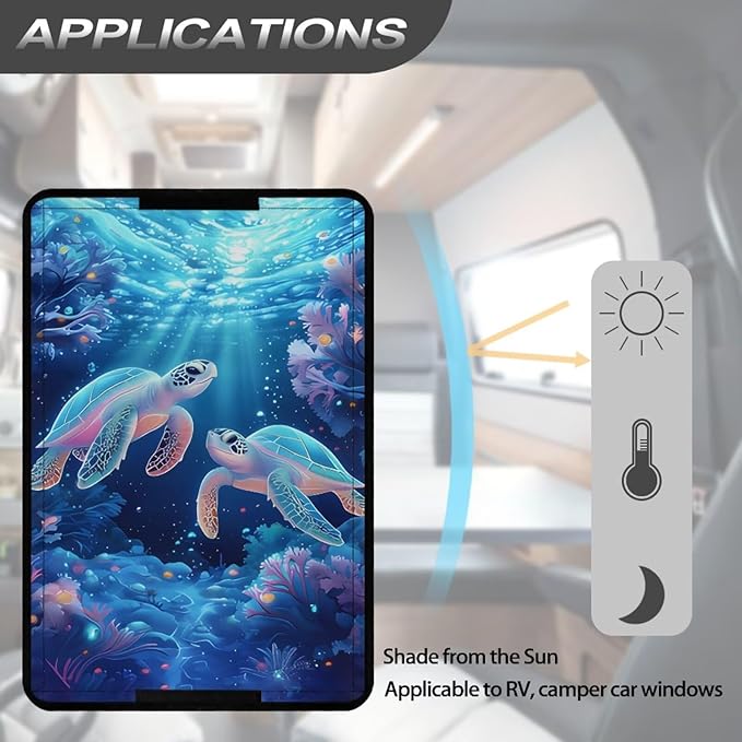 Sea Turtle RV Door Window Shade Cover, RV Door Window UV Protective Cover, Foldable Travel Trailer Motorhome Rv Screen Door Protector