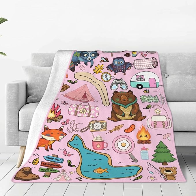 Camping Blanket, Comfort Soft Flannel Camping Throw Blanket, Ideal for Living Room and Bedroom Decor Pink, Perfect Loves Camping Blanket for Everyone 40"X30"