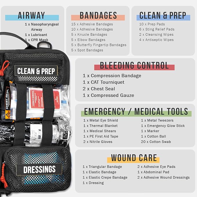 EVERLIT Roll Up Trauma First Aid Kit with CAT Tourniquet-Tactical IFAK Emergency Medical Kit for Outdoor, Vehicle & Home Preparedness-Quick Release Molle Bag for First Responders (Black)