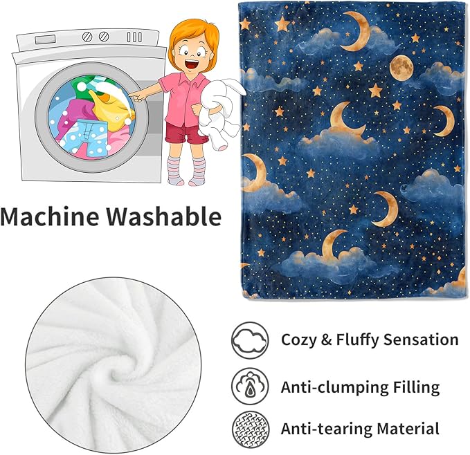 Moon Cloud Stars Blanket Dreamy Night Sky Throw Blankets Gifts for Girls Boys Adults Lightweight Soft Fleece Cozy for Sofa Couch Bed Room Travel Birthday Party Decor 60x80in