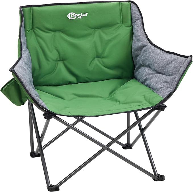 Portal 32" Oversized Camping Chair, Foldable Heavy Duty 350 lb Padded Ergonomic Seat for Big & Tall Adults, Pinch-Free Extra Wide Design Featuring Cup Holder & Carry Bag for Fishing, Lawn & Sidelines