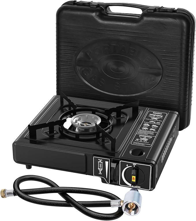 7800 BTU Dual Fuel Camp Stove, Butane or Propane Portable Stove for Camping, Lightweight Portable Camping Stove, Propane Adapter Hose and Carrying Case Included