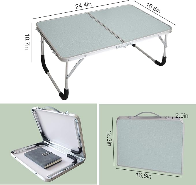 Jucaifu Foldable Laptop Table, Bed Desk, Breakfast Serving Bed Tray, Portable Mini Picnic Table & Ultra Lightweight, Folds in Half with Inner Storage Space (Silvery)