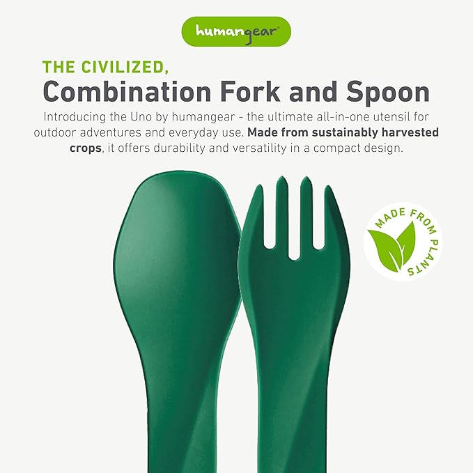humangear GoBites Bio Uno Spork - Durable Plant-Based Travel Utinsel, Light Gray/Forest Green/Black, Bio Uno 3-Pack