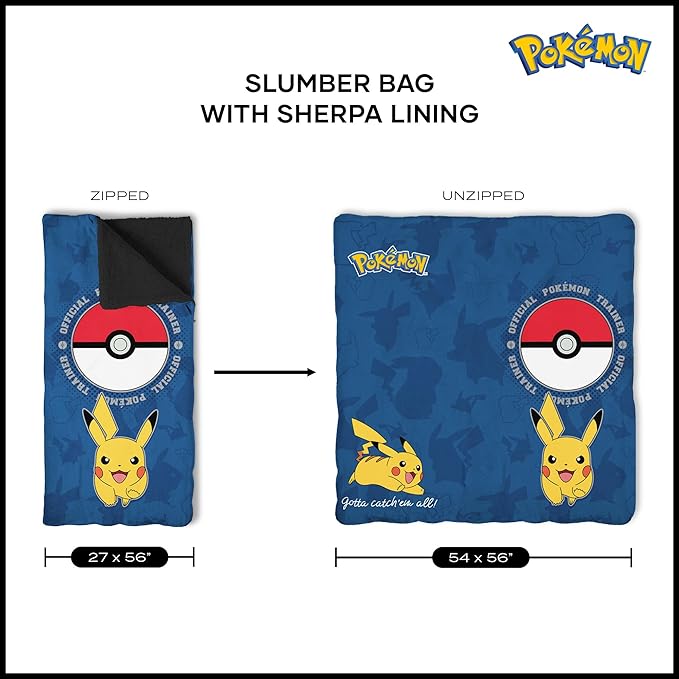 Silk Touch Sherpa Slumber Bag for Boys and Girls, Sleeping Bag with Zipper, 27 x 56 inches