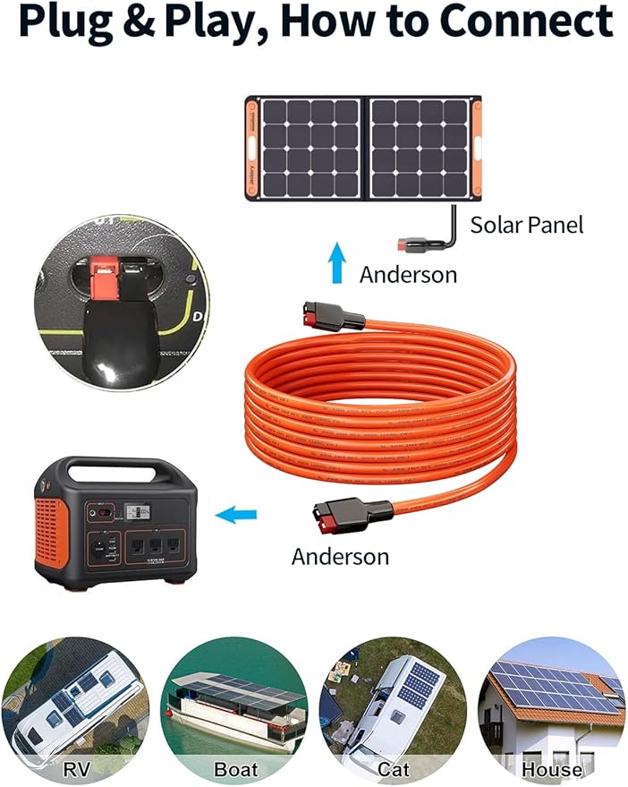 Tonton 12AWG 30FT Anderson Extension Cable, Solar Power Extension Cord with Anderson Connector for Goal Zero Yeti Portable Power Station Solar Generator Jackery 100W Renogy Boulder 200 Solar Panel