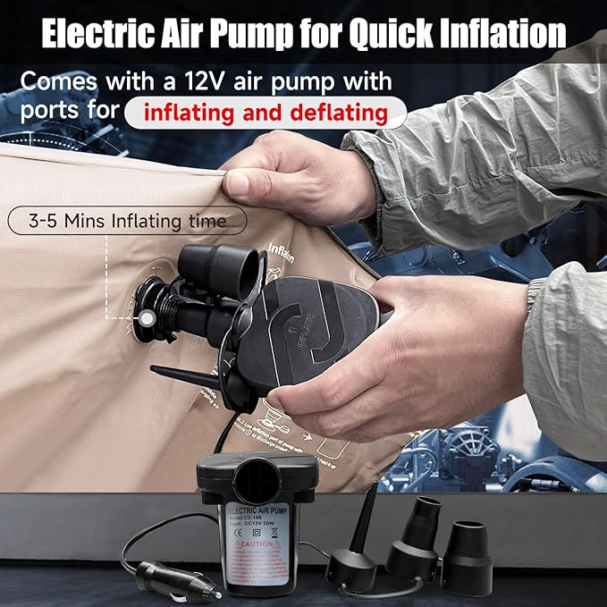 Car Air Mattress, Inflatable SUV Truck Air Mattress Back Seat Camping Bed Thickened Car Sleeping Pad for Travel, Car Bed SUV Mattress with Air Pump 2 Pillows