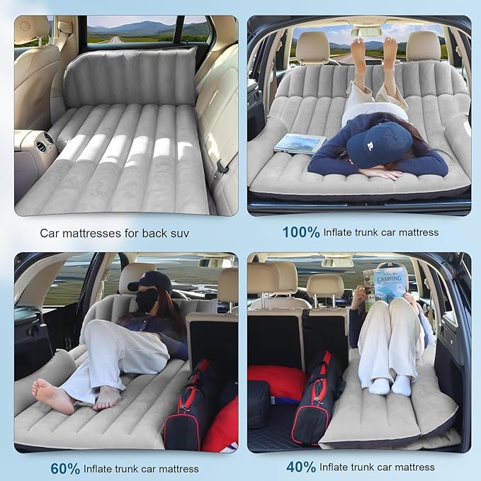 Ciremiv SUV Air Mattress with Double-Sided-Thick Flocked,Car Mattress with Pump & Pillow,Leakproof Durable Car Air Mattress,Car Bed for Auto Camping,Road Trip，Double-Sided Flocking（Black+Grey）