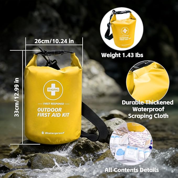 Waterproof First Aid Kit 186 Pcs Survival Gear, Portable Small Boat Dry Bag Bug Out Bags, Emergencies Medical Kit Ideal for Boating, Fishing, Hiking, Camping, Kayaking (Yellow)