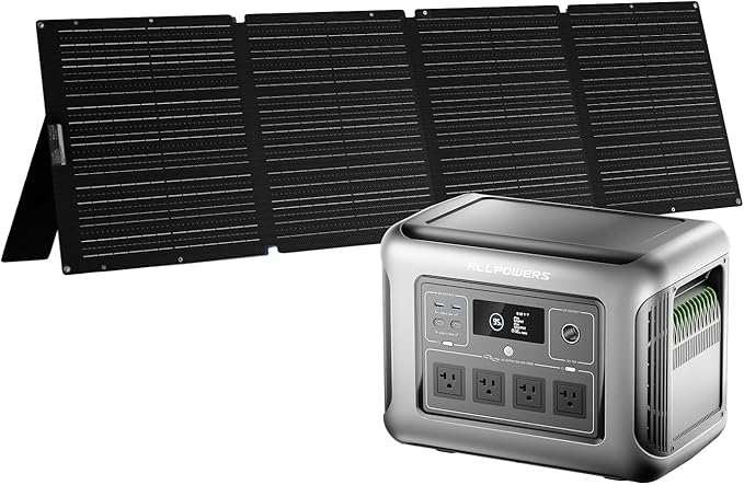 ALLPOWERS R1500 LITE Power Station with 200W Solar Panel, 1056Wh LFP, Full Charge in 1 Hour, 1600W (3200W Peak) Solar Generator, 15ms UPS for Emergency Power Supply, Power Outages, and Camping