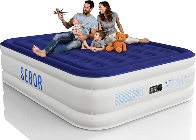 Sebor Air Mattress Queen with Built-in Pump 18", Comfortable Self-Inflating Air Mattress with High-Speed Pump, Durable Blow Up Mattress Queen with Storage Bag for Guests, Camping, Travel