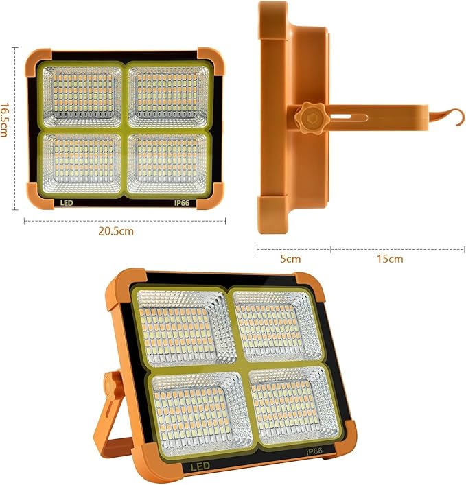 Portable LED Work Solar Light 100W 16500mAh 10000 LM with Stepless Brightness Job Site Battery Rechargeable LED Floor Light for Emergency Worklight for Hurricane