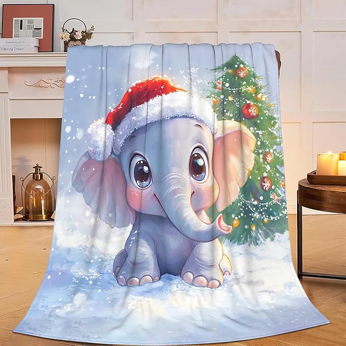 Christmas Elephant Blanket Soft Warm Cute Elephant Plush Throw Blanket Cozy Animal Flannel Fleece Bedding Stuff Decor Blanket Gifts for Lover Girls Boys Kids Women Adults Bed Travel 60"x80"