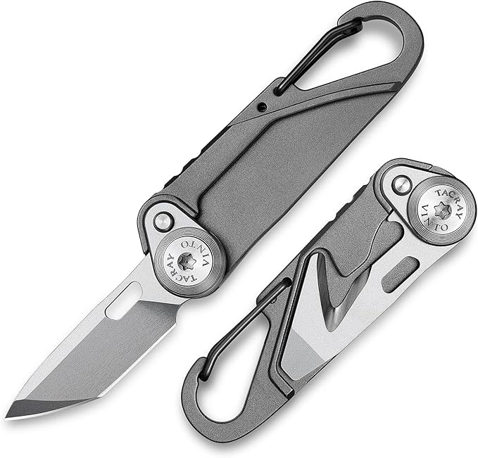 TACRAY Vinto 5-in-1 Titanium Small Pocket Knife – Ultra-Light Mini EDC Multitool Utility Knife with Folding Blade, Seatbelt Cutter, Bottle Opener & Screwdriver, Compact Everyday Carry