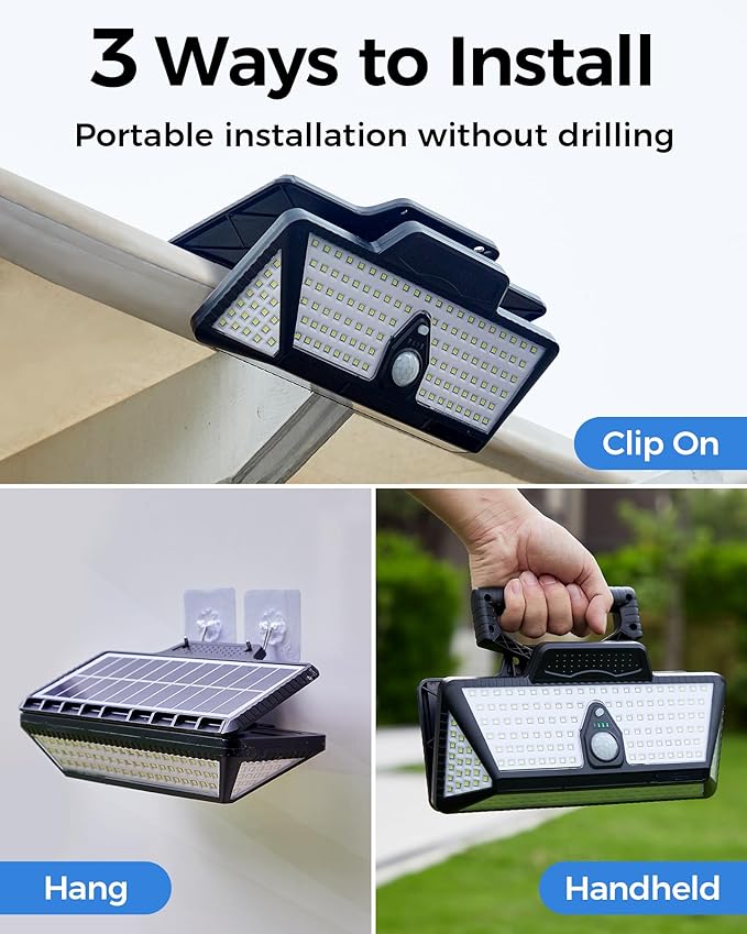 208LED High Bright Solar RV Lights Exterior, Clip on Solar RV Porch Light, 6000 mAh Camper Lights for Outside with Remote Control, Camping Light Outdoor Waterproof Motion Sensor for Camper Awning